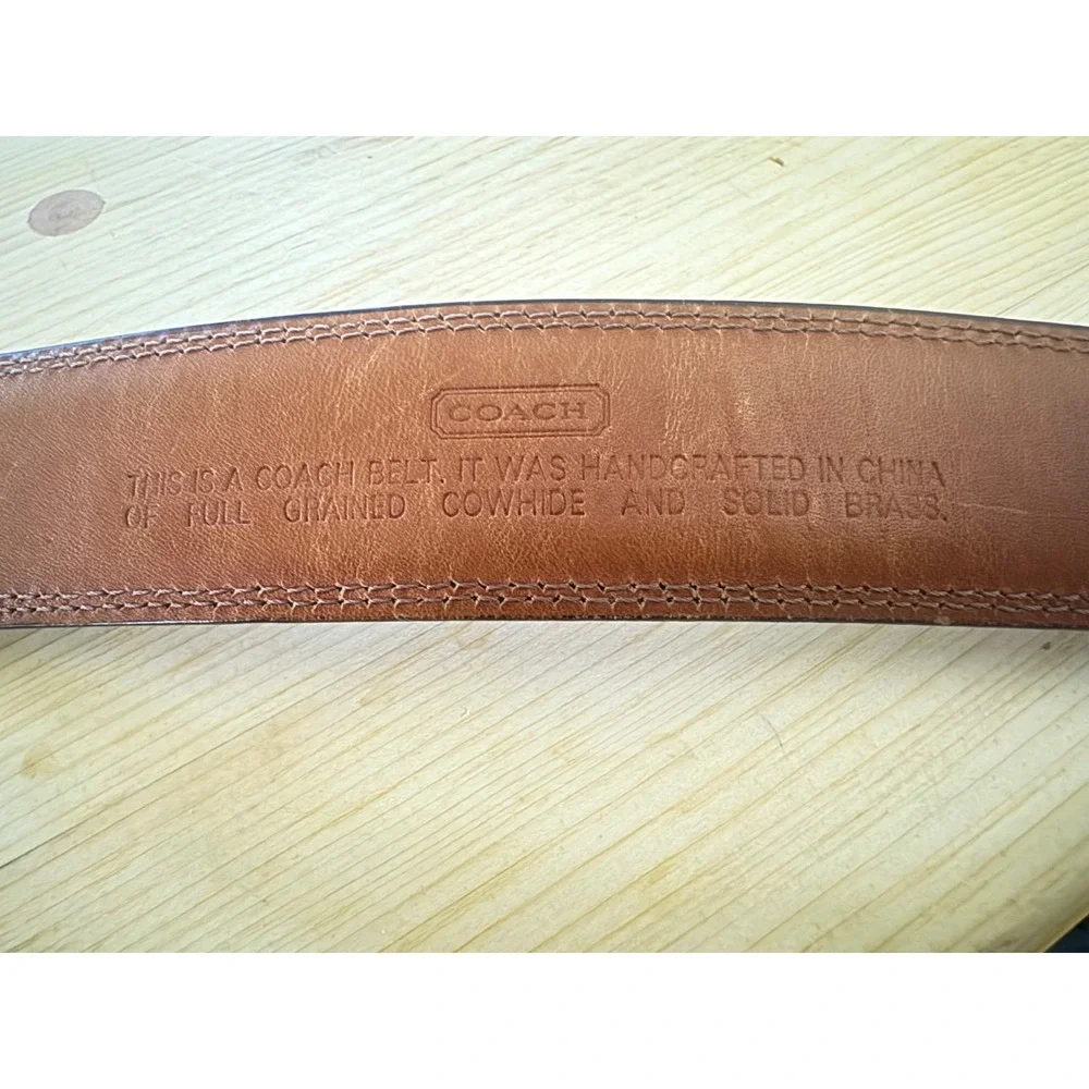 Coach 5914 Mens British Tan Full Grain Leather Belt Solid Brass Buckle Sz 38 VTG